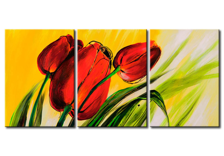 Canvas Print Tulips in the Spring Wind (3-piece) - motif of red flowers 47401