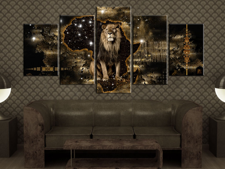 Canvas Art Print Golden Lion (5 Parts) Wide 50001 additionalImage 3