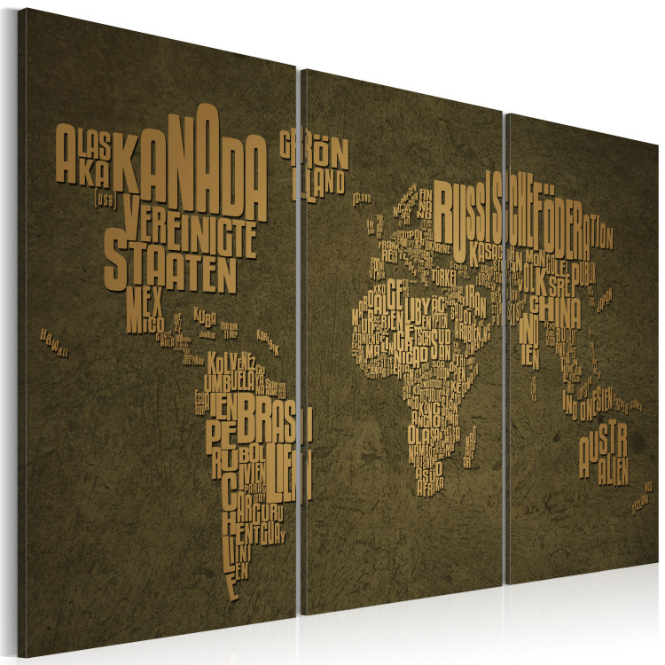 Canvas The map of the World, German language:Beige continents - triptych 55301 additionalImage 2