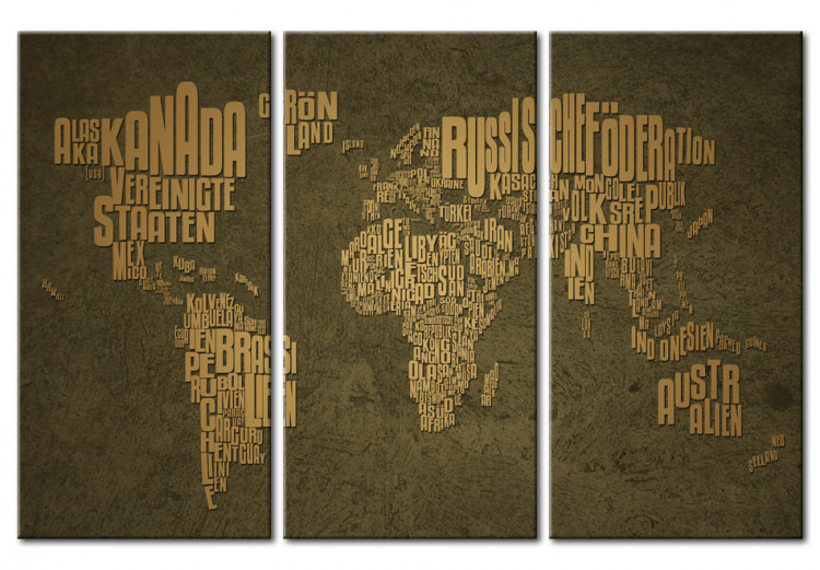 Canvas The map of the World, German language:Beige continents - triptych 55301