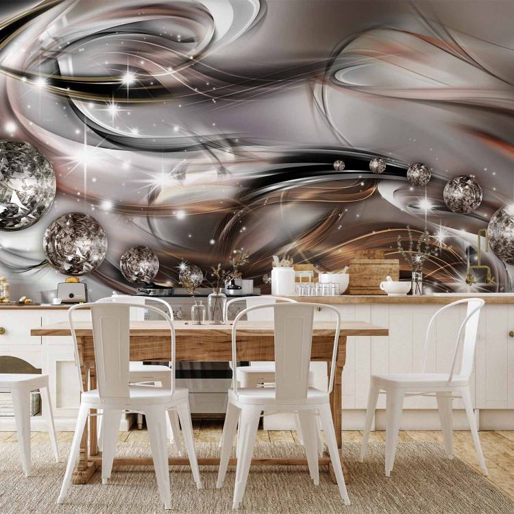 Wall Mural Stardust - abstract rusty waves with shimmer on a silver background 62101 additionalImage 6