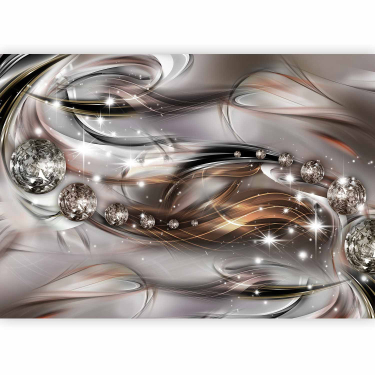 Wall Mural Stardust - abstract rusty waves with shimmer on a silver background 62101 additionalImage 1