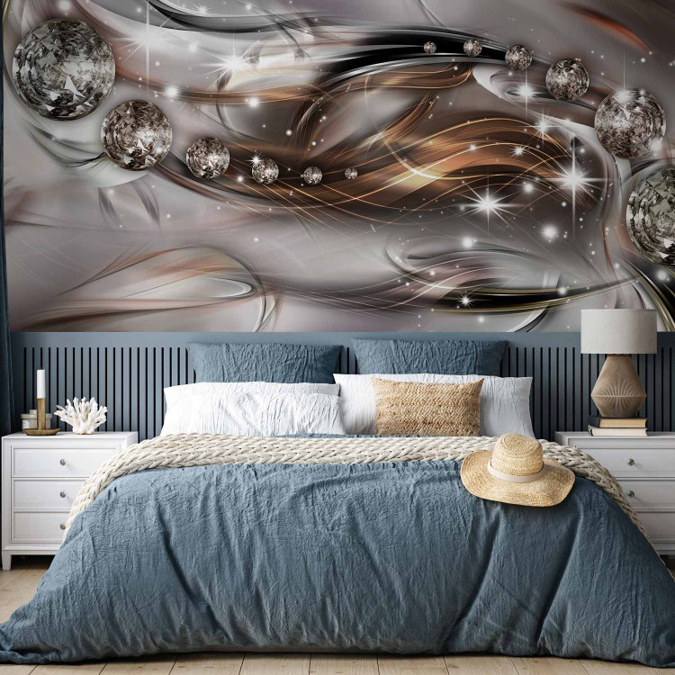Wall Mural Stardust - abstract rusty waves with shimmer on a silver background 62101 additionalImage 2