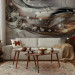 Wall Mural Stardust - abstract rusty waves with shimmer on a silver background 62101
