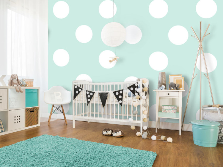 Photo Wallpaper Tiny White Polka Dots - White Dots on Turquoise Background for Children's Room 64801