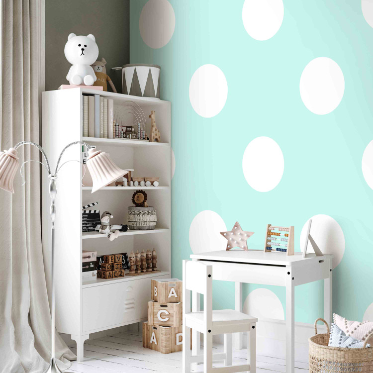 Photo Wallpaper Tiny White Polka Dots - White Dots on Turquoise Background for Children's Room 64801 additionalImage 6