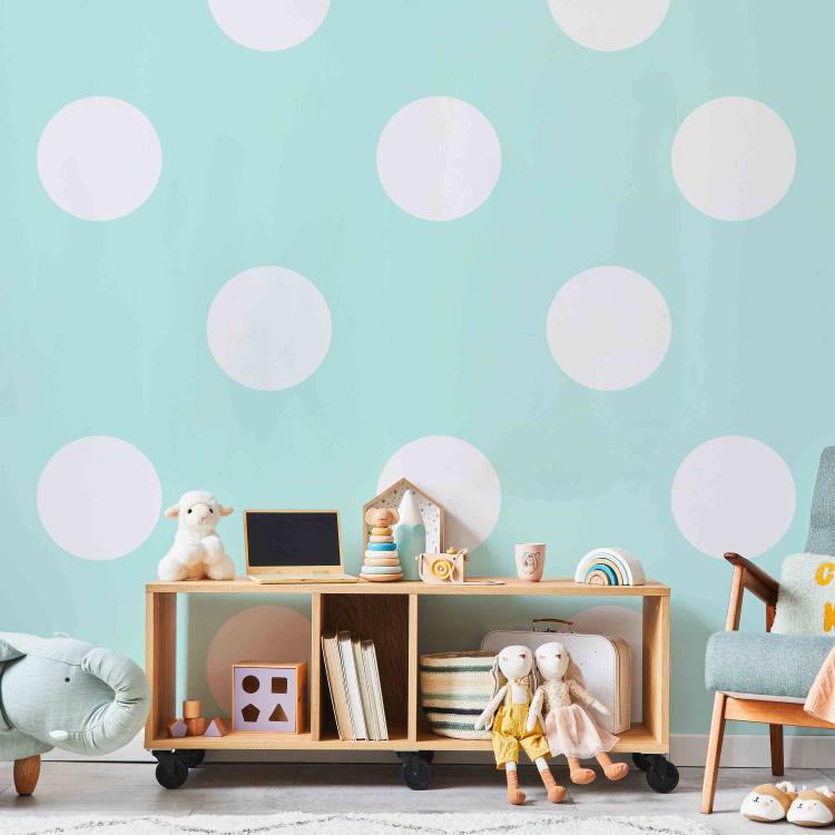Photo Wallpaper Tiny White Polka Dots - White Dots on Turquoise Background for Children's Room 64801 additionalImage 5
