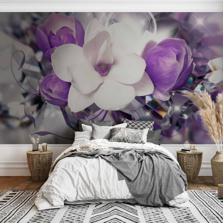 Wall Mural Magnolias - purple flowers on a fuzzy background with a soft glow 89801 additionalImage 2