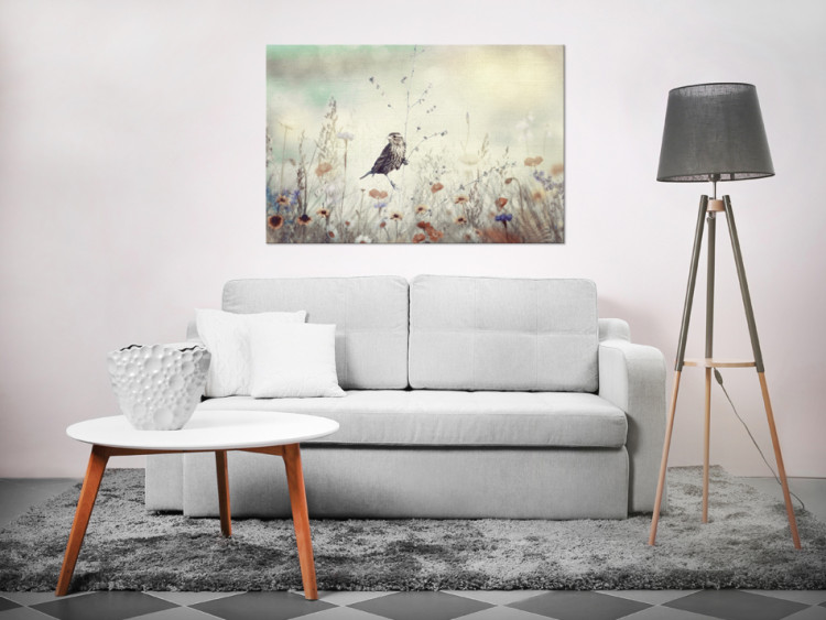 Canvas Art Print Wild Meadow (1-piece) - Bird amid Colorful Spring Flowers 92701 additionalImage 3
