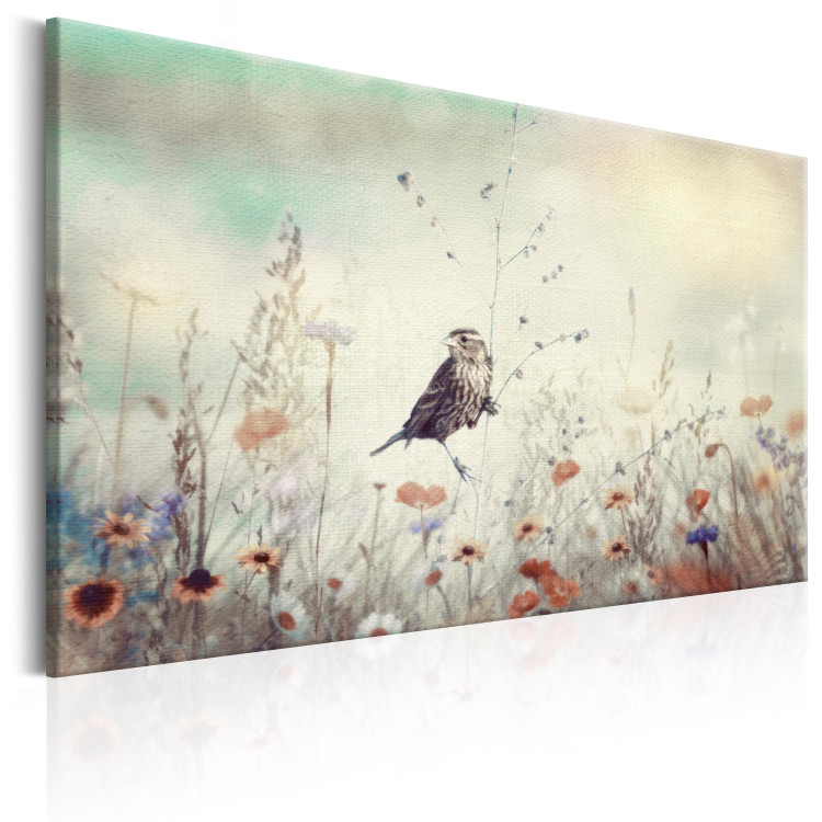 Canvas Art Print Wild Meadow (1-piece) - Bird amid Colorful Spring Flowers 92701 additionalImage 2
