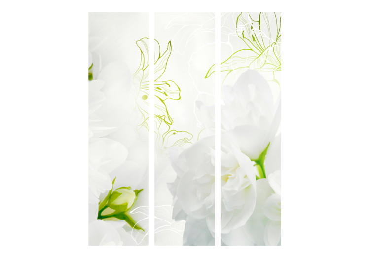Folding Screen Jasmine - romantic lily flower with green details on a white background 95601 additionalImage 3