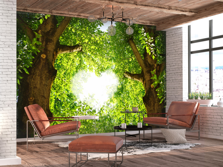 Wall Mural Love clearance - landscape with green treetops and heart motif 106611