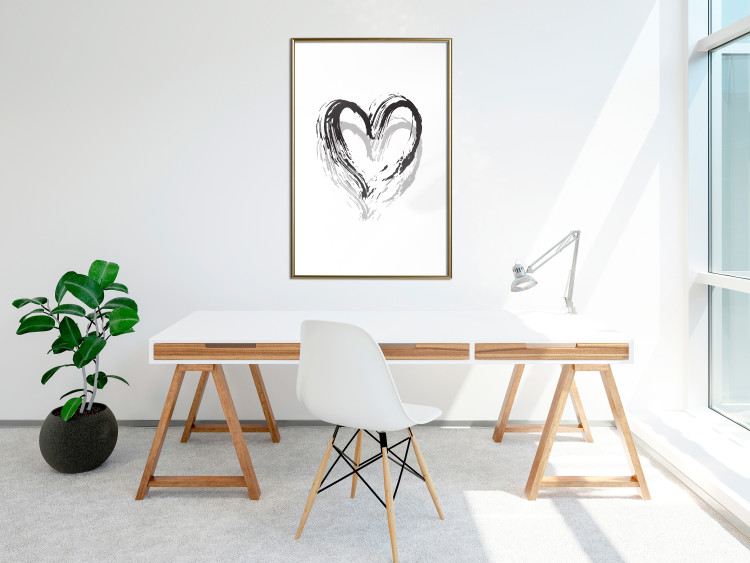 Poster Painted heart - simple black and white composition with a love symbol 115111 additionalImage 5