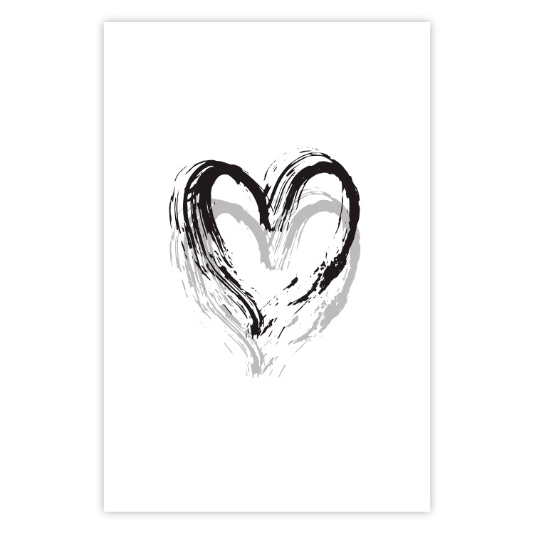 Poster Painted heart - simple black and white composition with a love symbol 115111 additionalImage 19