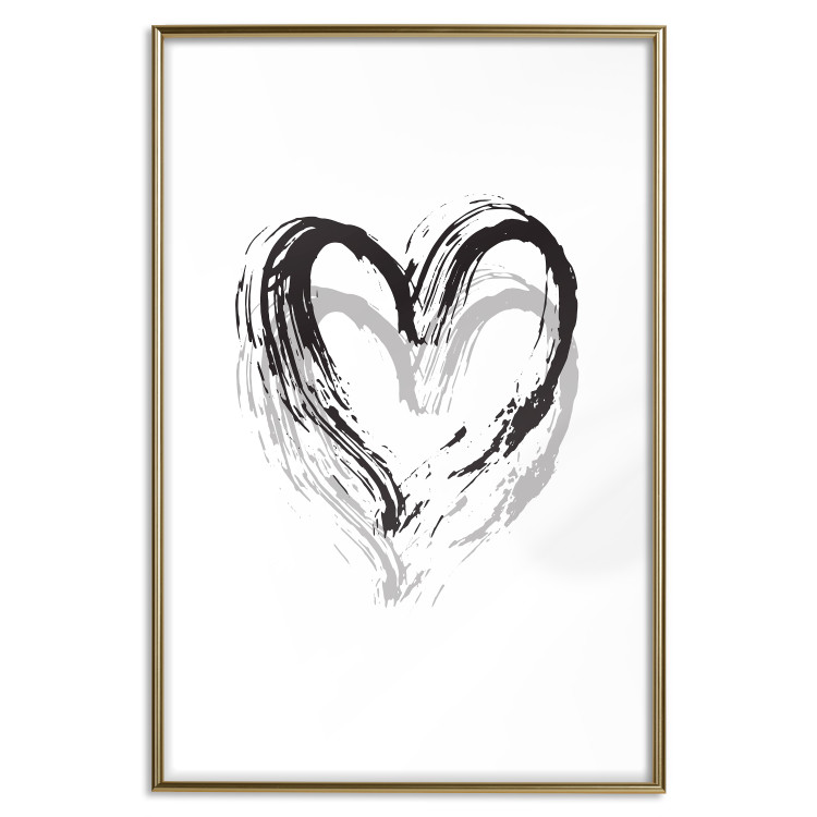 Poster Painted heart - simple black and white composition with a love symbol 115111 additionalImage 20