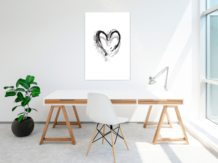 Poster Painted heart - simple black and white composition with a love symbol 115111 additionalImage 2