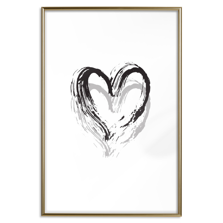 Poster Painted heart - simple black and white composition with a love symbol 115111 additionalImage 14