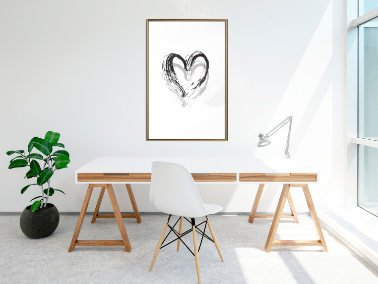 Poster Painted heart - simple black and white composition with a love symbol 115111 additionalImage 13