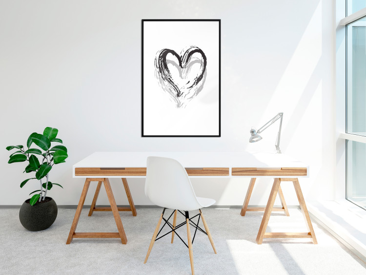 Poster Painted heart - simple black and white composition with a love symbol 115111 additionalImage 3
