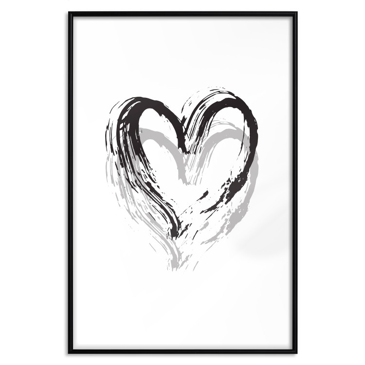 Poster Painted heart - simple black and white composition with a love symbol 115111 additionalImage 18