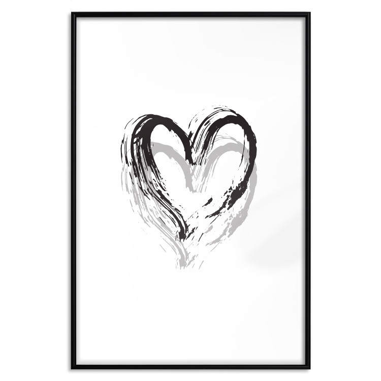 Poster Painted heart - simple black and white composition with a love symbol 115111 additionalImage 15