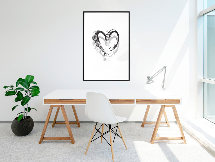 Poster Painted heart - simple black and white composition with a love symbol 115111 additionalImage 4