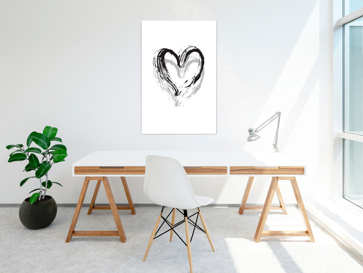 Poster Painted heart - simple black and white composition with a love symbol 115111 additionalImage 16