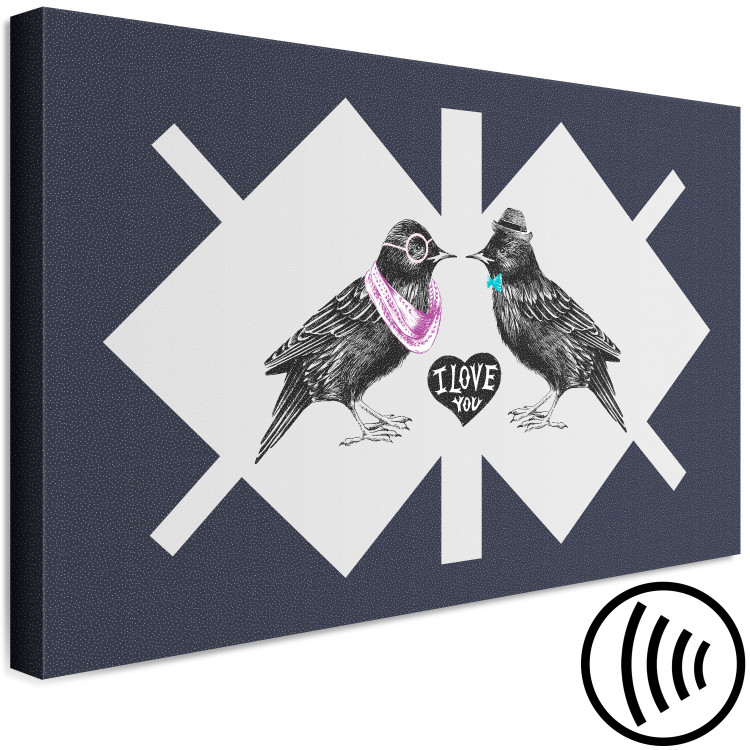 Canvas Starlings in love - elegant black birds on a geometric background 117611 additionalImage 6