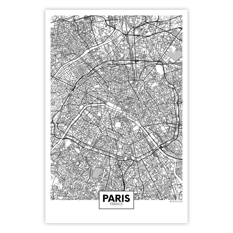 Poster Map of Paris - black and white map of the French city and simple inscriptions 117911