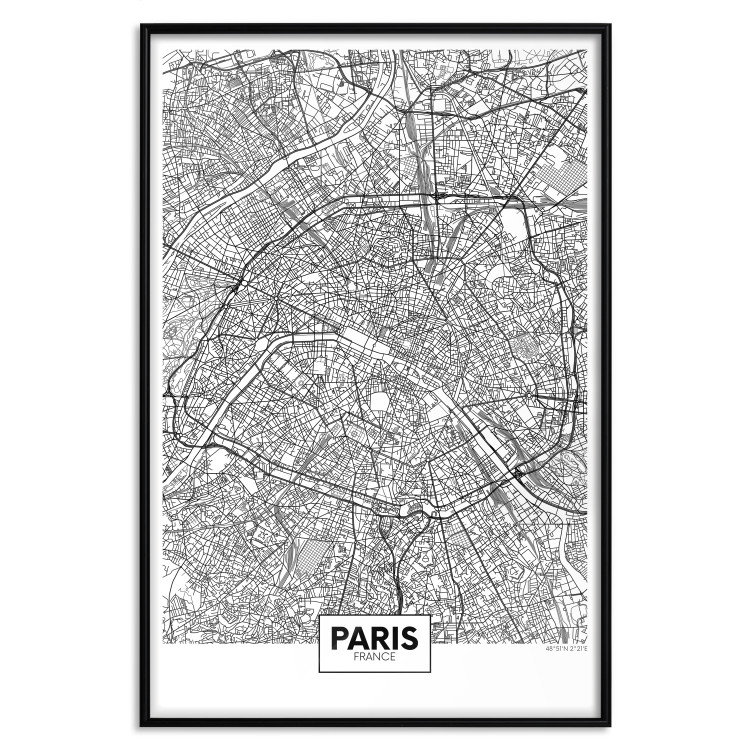 Poster Map of Paris - black and white map of the French city and simple inscriptions 117911 additionalImage 24