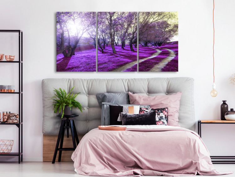 Canvas Print Purple alley - forest landscape with lavender plain and sunlight 122211 additionalImage 3