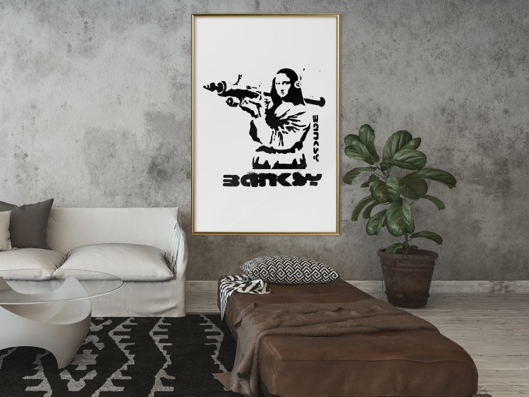 Poster Mona Lisa with a Bazooka - black and white Mona Lisa pattern in a graffiti motif 122811 additionalImage 7