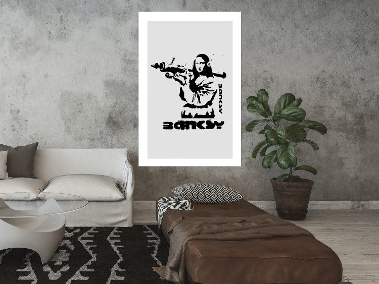 Poster Mona Lisa with a Bazooka - black and white Mona Lisa pattern in a graffiti motif 122811 additionalImage 4