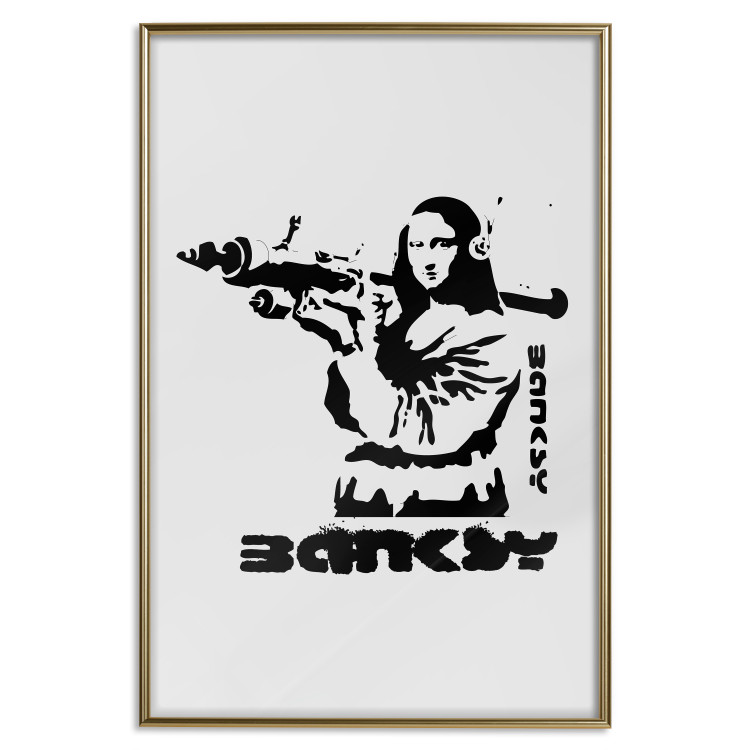 Poster Mona Lisa with a Bazooka - black and white Mona Lisa pattern in a graffiti motif 122811 additionalImage 20