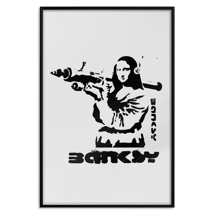Poster Mona Lisa with a Bazooka - black and white Mona Lisa pattern in a graffiti motif 122811 additionalImage 24