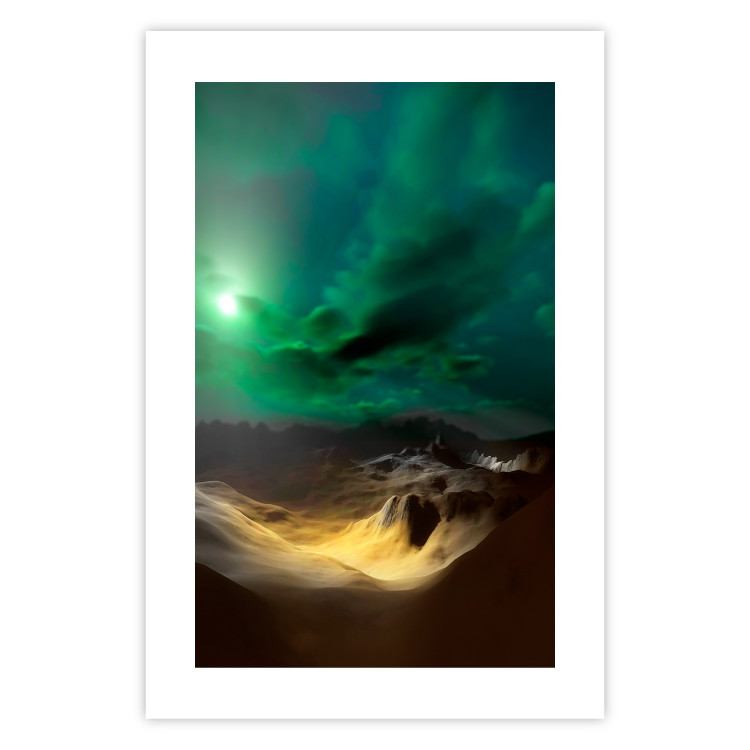 Poster Bright Night - landscape of moonlight on green sky and clouds 123611 additionalImage 19