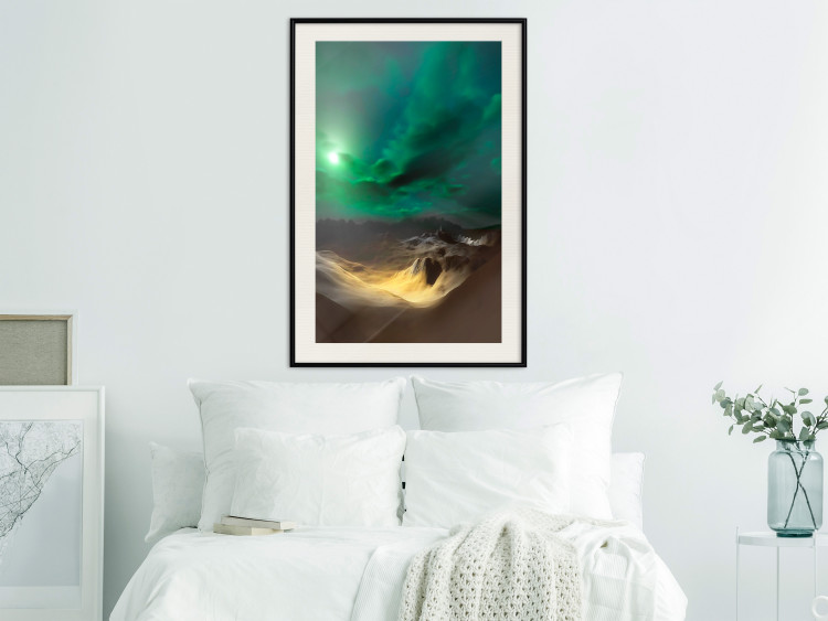 Poster Bright Night - landscape of moonlight on green sky and clouds 123611 additionalImage 22
