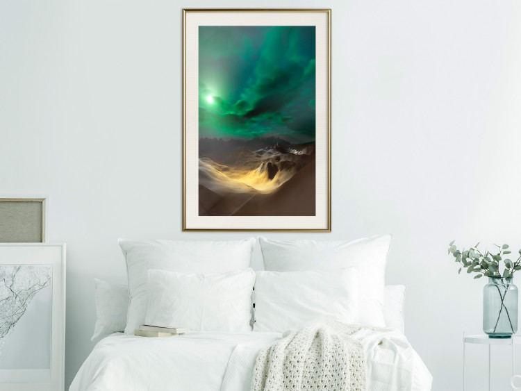 Poster Bright Night - landscape of moonlight on green sky and clouds 123611 additionalImage 21