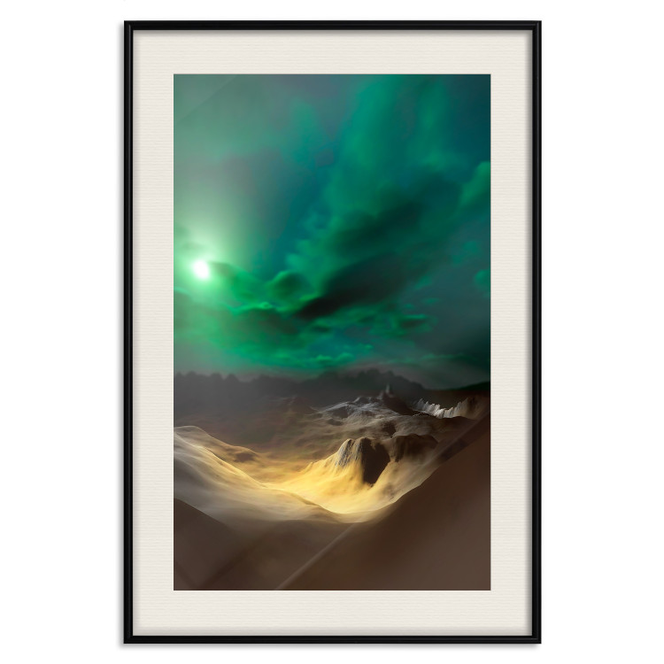 Poster Bright Night - landscape of moonlight on green sky and clouds 123611 additionalImage 18