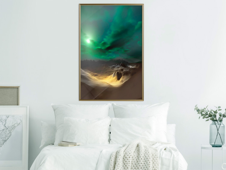Poster Bright Night - landscape of moonlight on green sky and clouds 123611 additionalImage 7