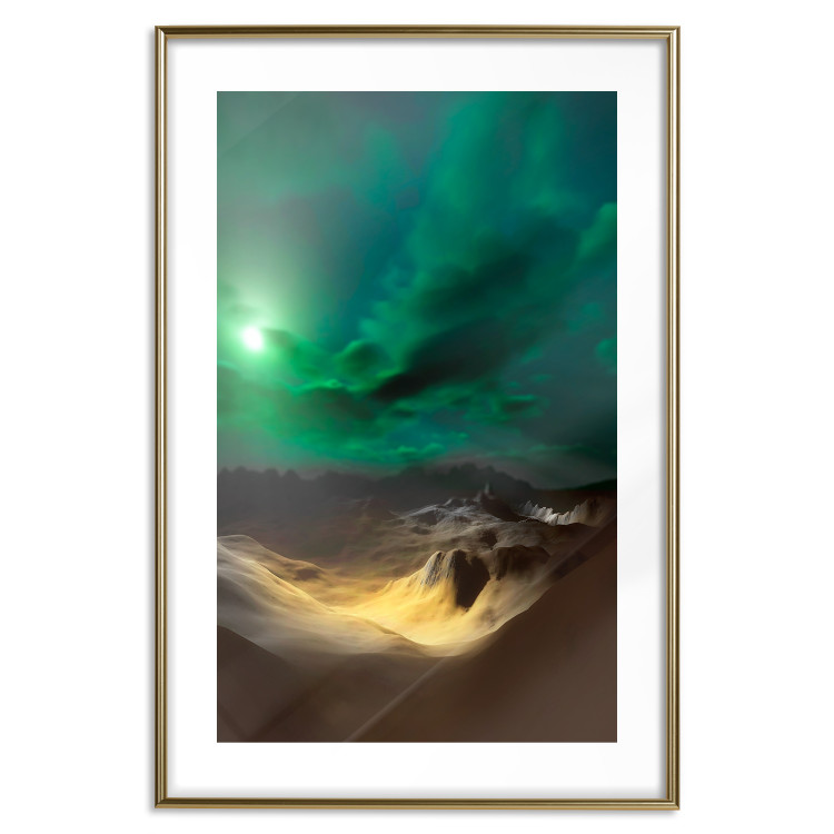 Poster Bright Night - landscape of moonlight on green sky and clouds 123611 additionalImage 14