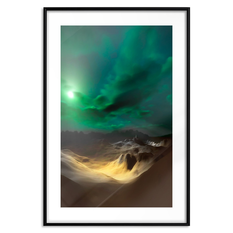 Poster Bright Night - landscape of moonlight on green sky and clouds 123611 additionalImage 15