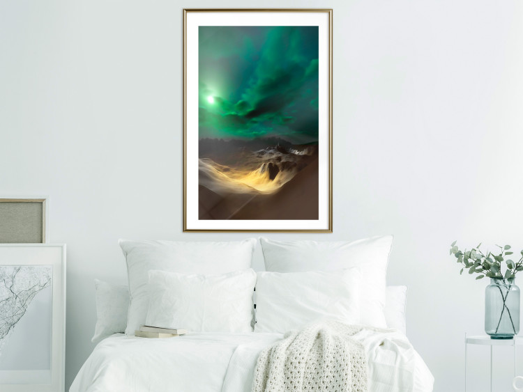 Poster Bright Night - landscape of moonlight on green sky and clouds 123611 additionalImage 13