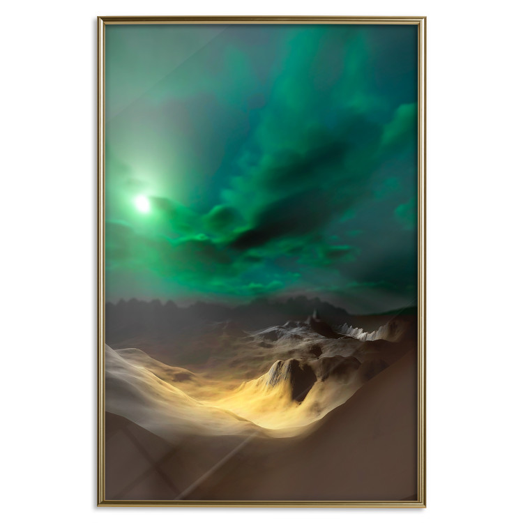 Poster Bright Night - landscape of moonlight on green sky and clouds 123611 additionalImage 16