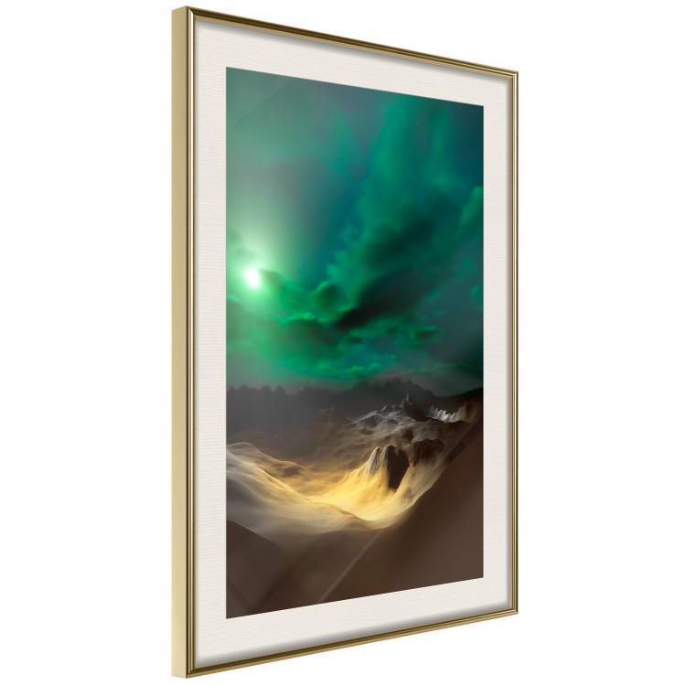 Poster Bright Night - landscape of moonlight on green sky and clouds 123611 additionalImage 2