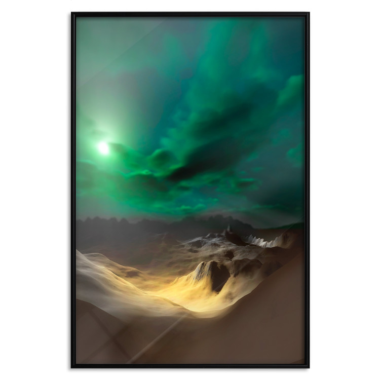 Poster Bright Night - landscape of moonlight on green sky and clouds 123611 additionalImage 24