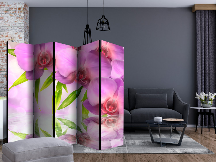 Room Separator Orchid Spa II (5-piece) - pink flowers and leaves on the water surface 124211 additionalImage 4