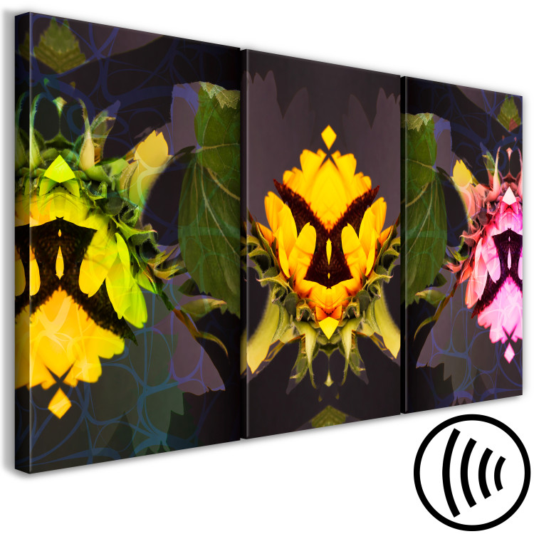 Canvas Print Sunflowers fragments triptych - flowers in kaleidoscopic reflection 124411 additionalImage 6