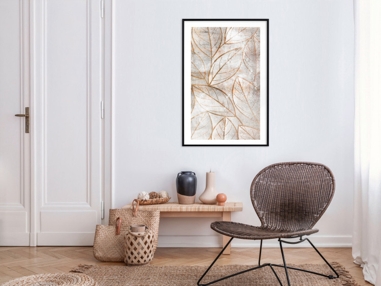 Wall Poster Wind Script - natural concrete texture with brown leaf contours 125411 additionalImage 6