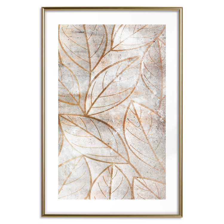Wall Poster Wind Script - natural concrete texture with brown leaf contours 125411 additionalImage 16
